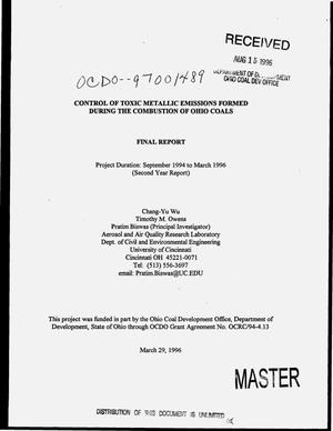 Control of toxic metallic emissions formed during the combustion of Ohio coals. Final report, September 1994--March 1996