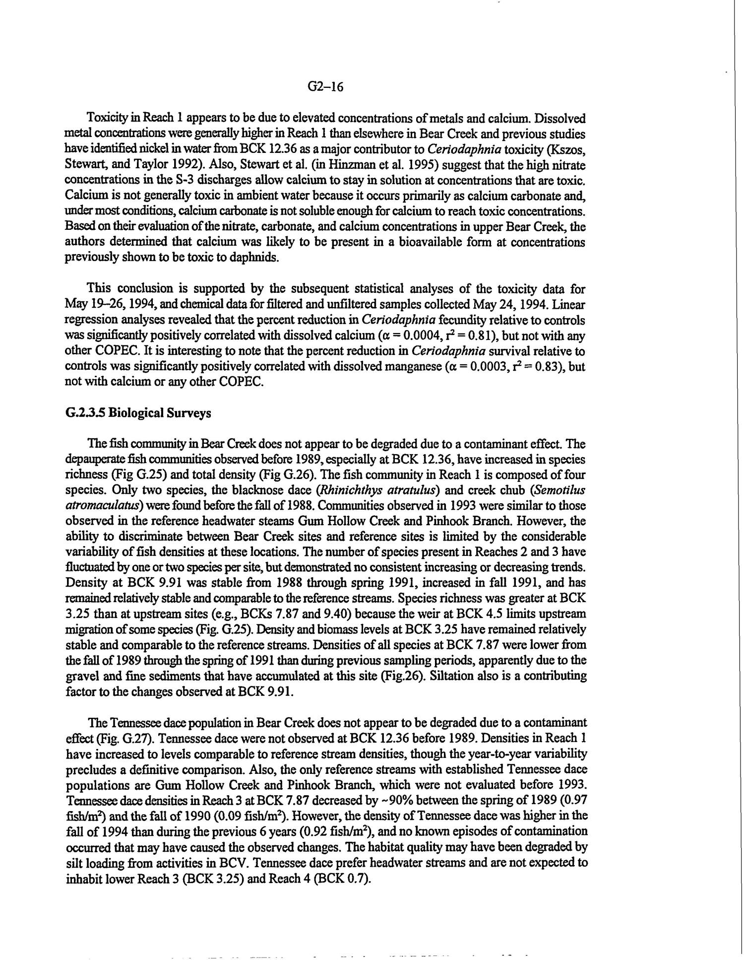 Report on the remedial investigation of Bear Creek Valley at the Oak Ridge Y-12 Plant, Oak Ridge, Tennessee. Volume 6: Appendix G -- Baseline ecological risk assessment report
                                                
                                                    [Sequence #]: 80 of 882
                                                