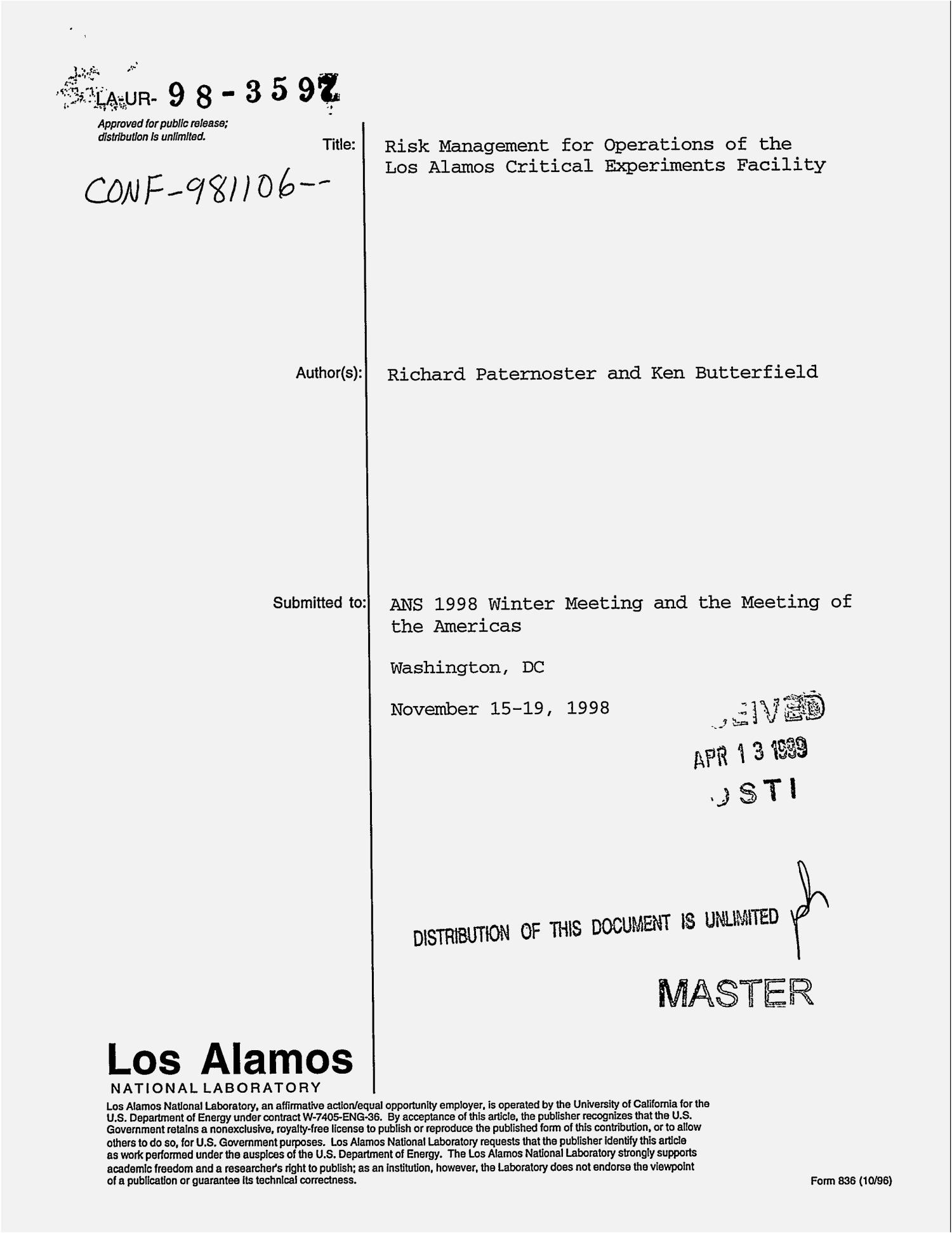 Risk management for operations of the Los Alamos critical experiments facility
                                                
                                                    [Sequence #]: 1 of 7
                                                