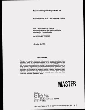 Development of a coal quality expert. Technical progress report No. 17, April 1994--June 1994