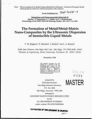 The formation of metal/metal-matrix nano-composites by the ultrasonic dispersion of immiscible liquid metals