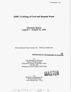 AFBC co-firing of coal and hospital waste. Quarterly progress report, August 1--October 31, 1996