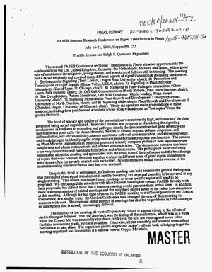 FASEB summer research conference on signal transduction in plants. Final report, June 16, 1996--June 21, 1996