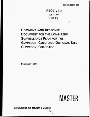 Comment and response document for the long-term surveillance plan for the Gunnison disposal site, Gunnison, Colorado