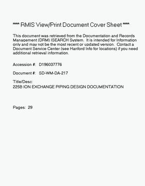 225-B ion exchange piping design documentation