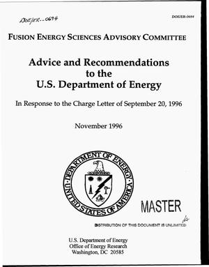 Advice and recommendations to the US Department of Energy in response to the charge letter of September 20, 1996