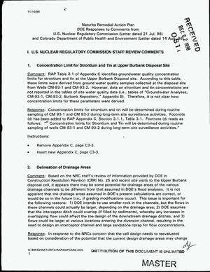 Remedial action plan for the inactive uranium processing site at Naturita, Colorado. DOE responses to comments from U.S. Nuclear Regulatory Commission and Colorado Department of Public Health and Environment