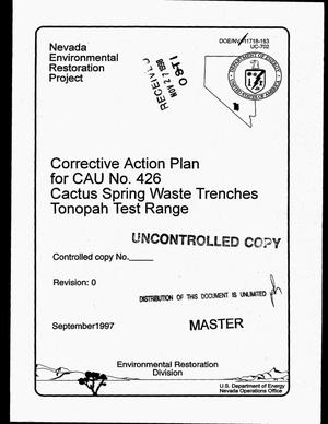 Corrective Action Plan for CAU 426: Cactus Spring Waste Trenches, Tonopah Test Range