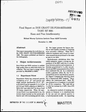 Kaon and pion interferometry. Final report