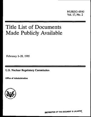 Title list of documents made publicly available: February 1--28, 1995. Volume 17, Number 2
