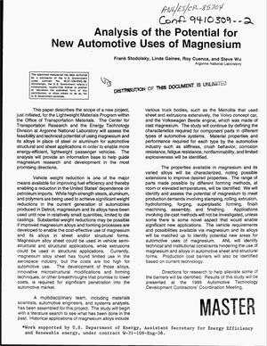 Analysis of the potential for new automotive uses of magnesium