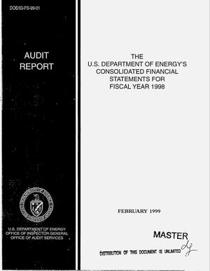 Office of Inspector General audit report on the U.S. Department of Energy`s consolidated financial statements for fiscal year 1998