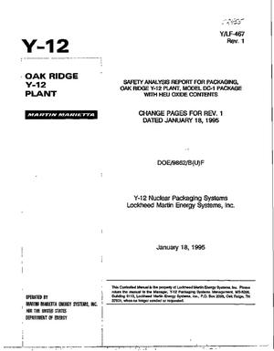 Safety analysis report for packaging, Oak Ridge Y-12 Plant, model DC-1 package with HEU oxide contents. Change pages for Rev.1
