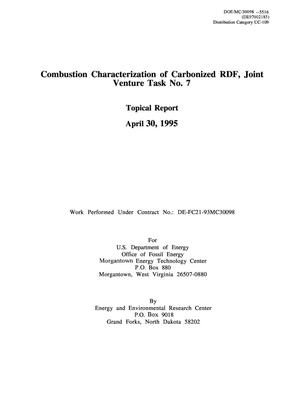 Combustion characterization of carbonized RDF, Joint Venture Task No. 7. Topical Report