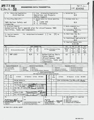Authorization basis status report (miscellaneous TWRS facilities, tanks and components)