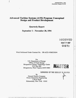 Advanced turbine systems (ATS) program conceptual design and product development. Quarterly report, September 1 - November 30, 1994