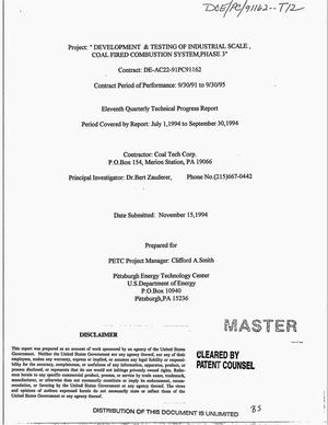 Development & testing of industrial scale, coal fired combustion system, Phase 3. Eleventh quarterly technical progress report, July 1, 1994--September 30, 1994