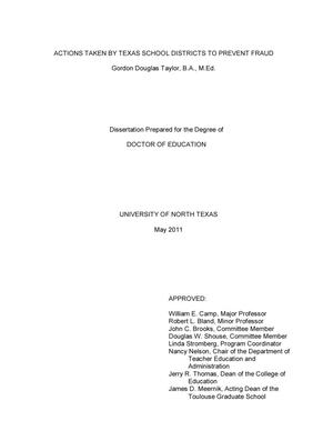Primary view of object titled 'Actions Taken by Texas School Districts to Prevent Fraud'.