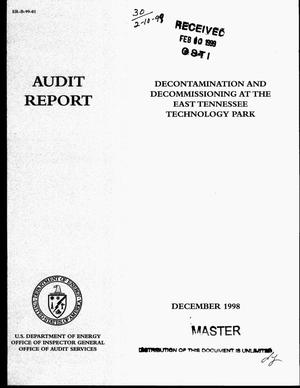 Office of Inspector General audit report on decontamination and decommissioning at the East Tennessee Technology Park