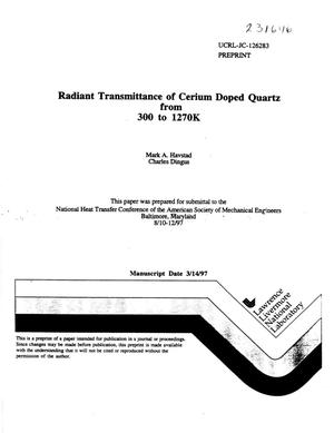 Radiant transmittance of cerium doped quartz from 300 to 1270K