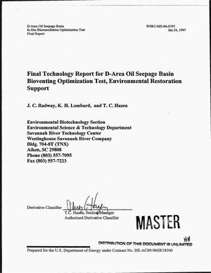 Final technology report for D-Area oil seepage basin bioventing optimization test, environmental restoration support