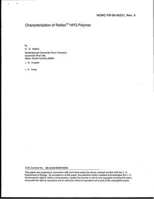 Characterization of Reillex{trademark} HPQ Polymer