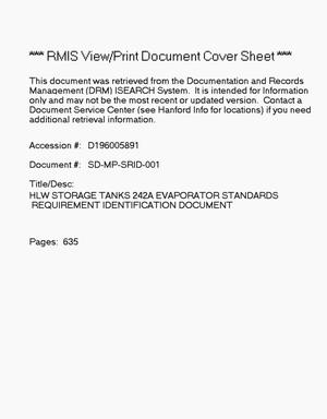 High level waste storage tanks 242-A evaporator standards/requirement identification document