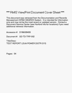 Test report light duty utility arm power distribution system (PDS)