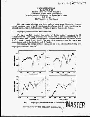Relativistic atomic beam spectroscopy. Progress report, February 1--September 30, 1990