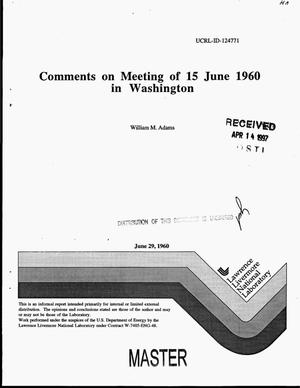 Comments on meeting with the seismic Working Group on Explosions on 15 June 1960 in Washington [with the Seismic Working Group on Explosions]