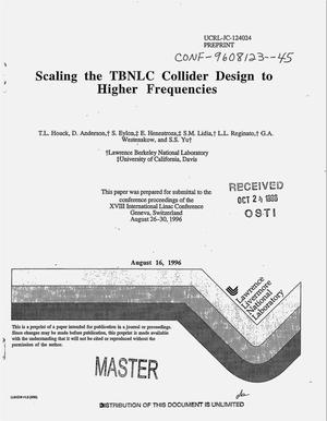 Scaling the TBNLC collider design to higher frequencies