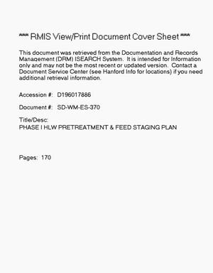 Phase I high-level waste pretreatment and feed staging plan