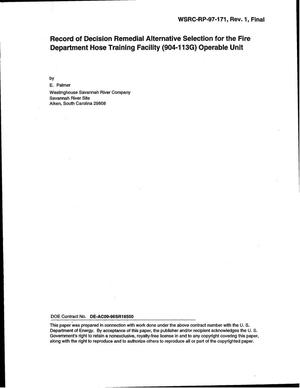 Record of Decision Remedial Alternative Selection for the Fire Department Hose Training Facility (904-113G) Operable Unit