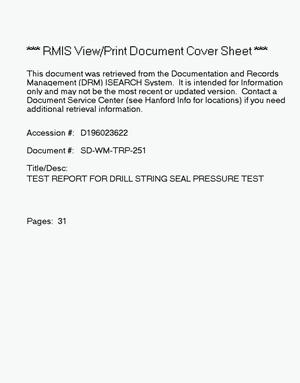 Test report for drill string seal pressure test