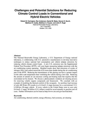 Challenges and Potential Solutions for Reducing Climate Control Loads in Conventional and Hybrid Vehicles