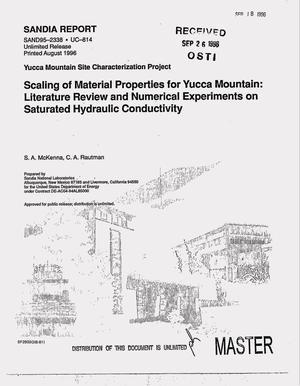 Scaling of material properties for Yucca Mountain: literature review and numerical experiments on saturated hydraulic conductivity