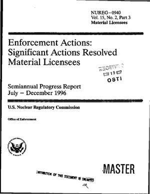Enforcement actions: Significant actions resolved material licensees. Semiannual progress report, July--December 1996