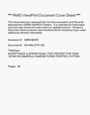 Acceptance/Operational Test Report for Tank 241-AN-104 camera and camera purge control system