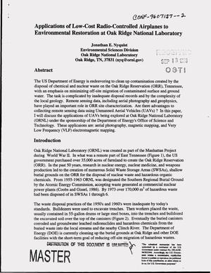 Applications of low-cost radio-controlled airplanes to environmental restoration at Oak Ridge National Laboratory
