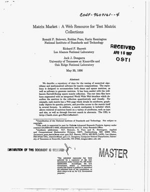 Matrix market: a web resource for test matrix collection