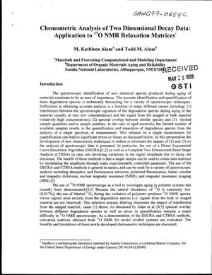 Chemometric Analysis of Two Dimensional Decay Data: Application to {sup 17}O NMR Relaxation Matrices