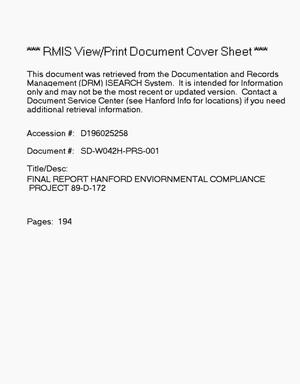 Final report Hanford environmental compliance project 89-D-172