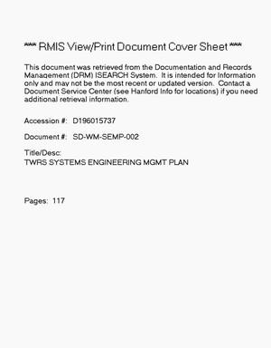 Tank waste remediation system systems engineering management plan