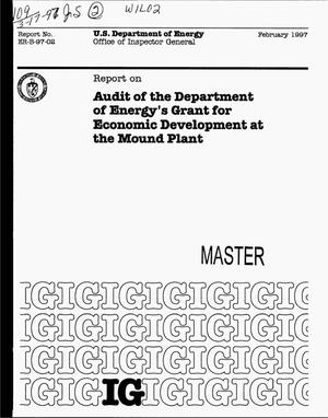 Office of Inspector General report on audit of the Department of Energy`s grant for economic development at the Mound Plant