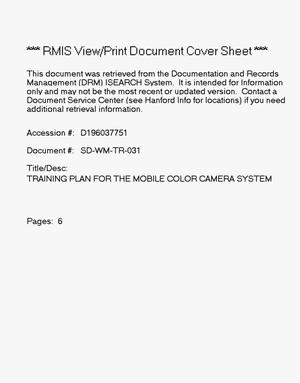 Training plan for the mobile color camera system
