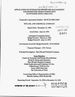 Application of integrated reservoir management and reservoir characterization to optimize infill drilling. Quarterly technical progress report, September 13--December 12, 1996