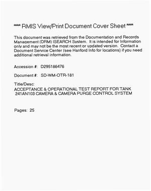 Acceptance/Operational Test Report for Tank 241-AN-103 camera and camera purge control system