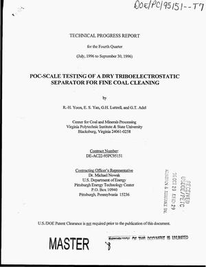POC-scale testing of a dry triboelectrostatic separator for fine coal cleaning. Quarterly technical progress report, 1996