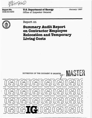 Summary audit report on contractor employee relocation and temporary living costs