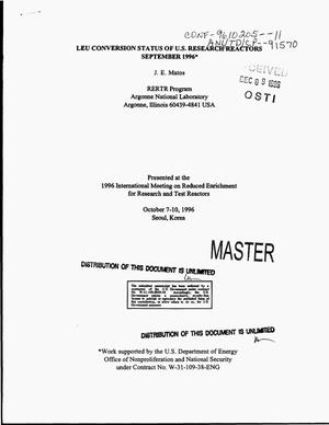 LEU conversion status of US research reactors, September 1996